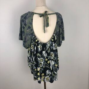 Free People‎ Cold Shoulder Black Floral Top Boho Loose Fit CottageCore Medium